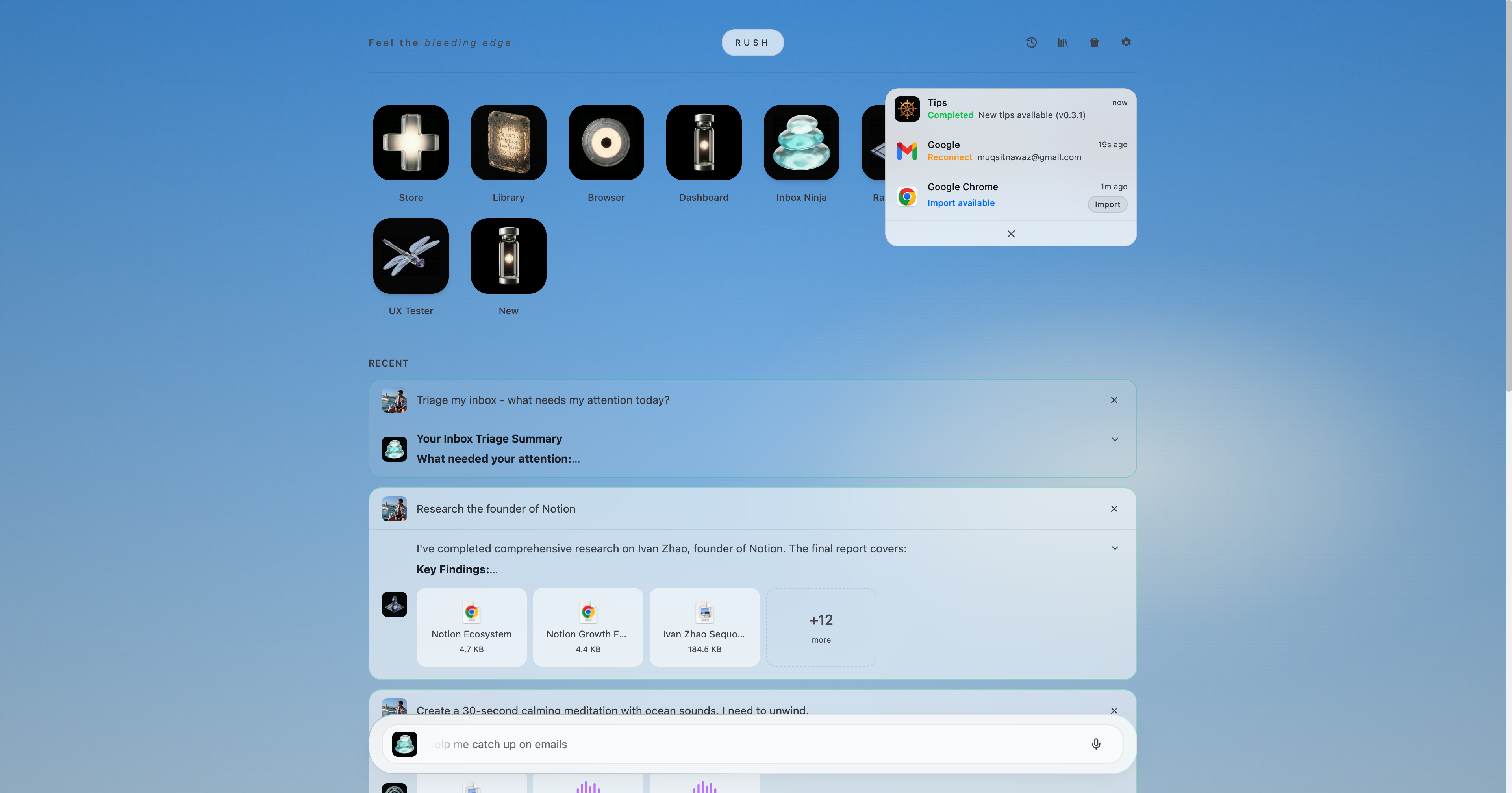 Rush 0.1.0-alpha.22 main app after fresh install on mac-mini
